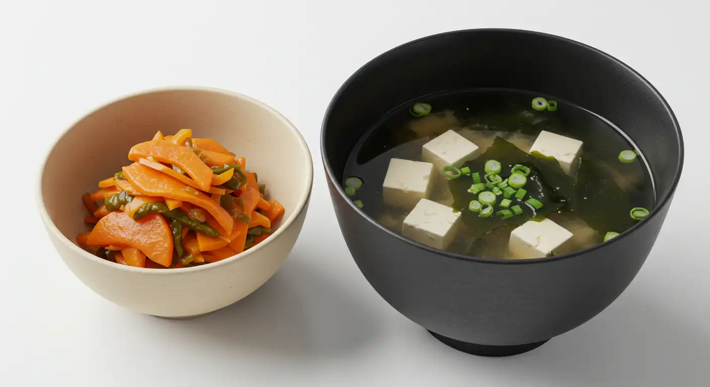 Miso soup with
Asian pickles