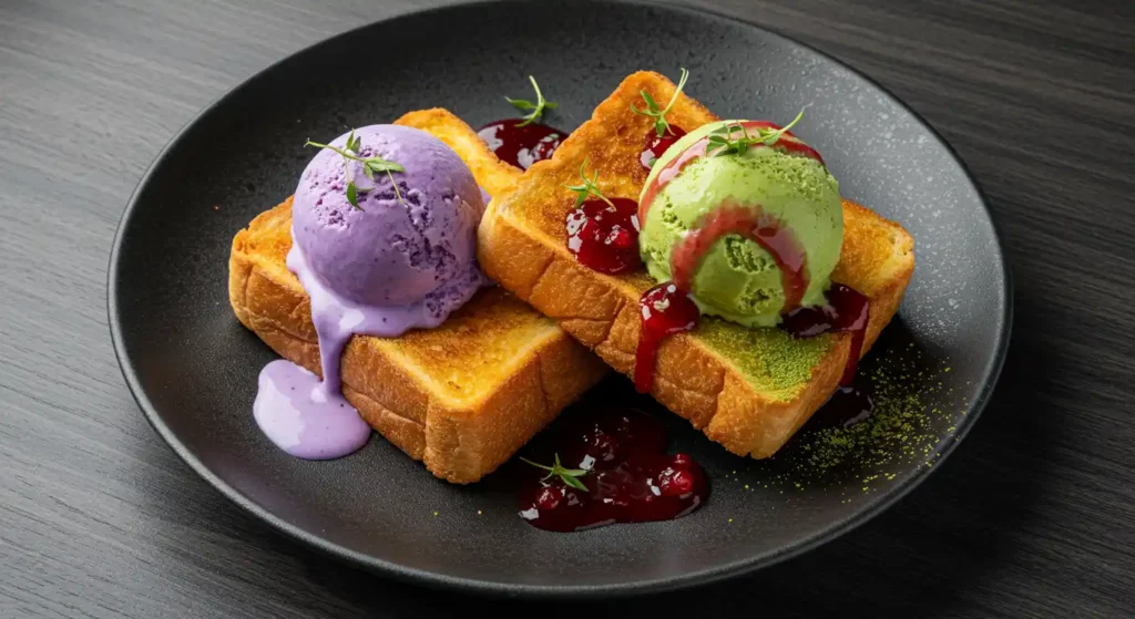 TAMAGO TOAST WICH MATCHA + UBE VEGAN ICE CREAM (V)