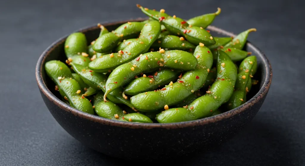 EDAMAME WITH CHILLI + GARLIC SALT