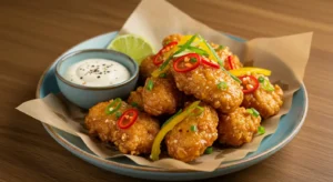 Hot sweet fried vegan chicken with Yuzu