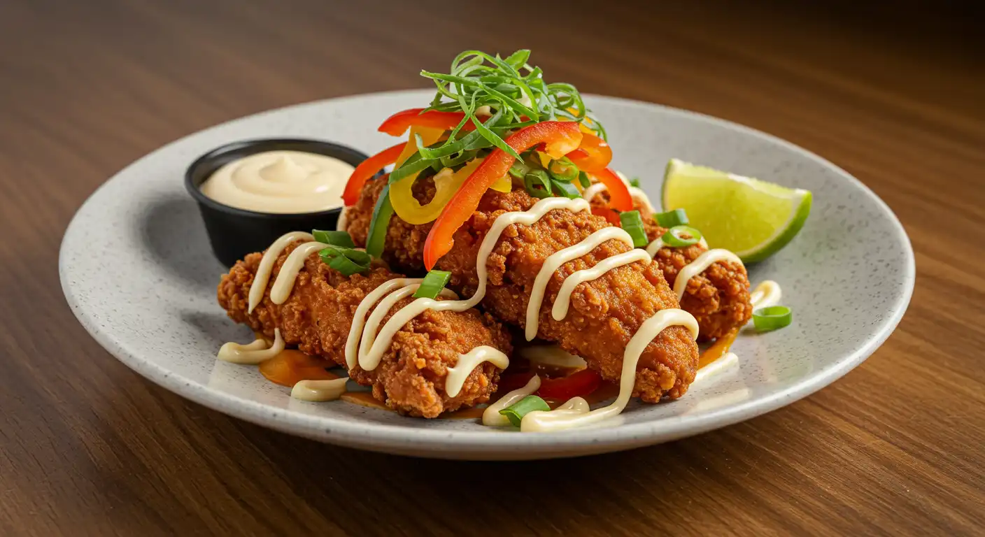 Hot sweet fried vegan chicken with Yuzu